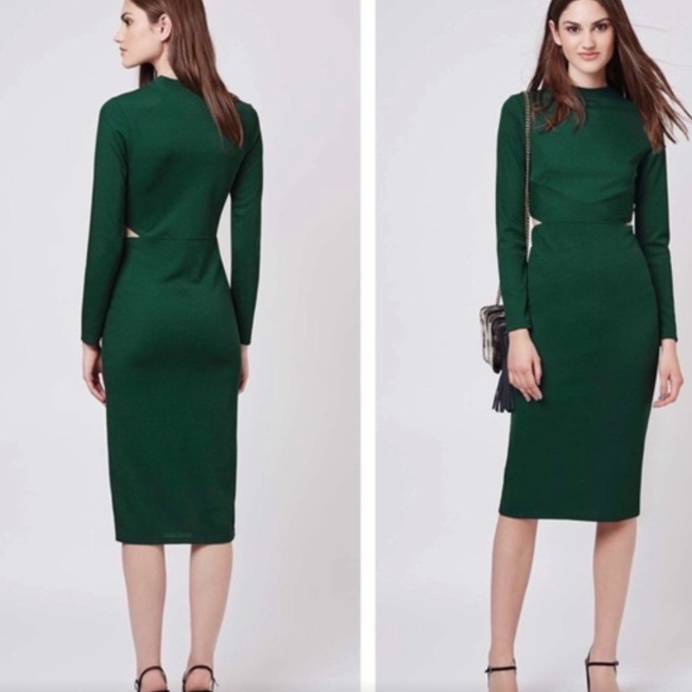 Topshop dark green cut out dress